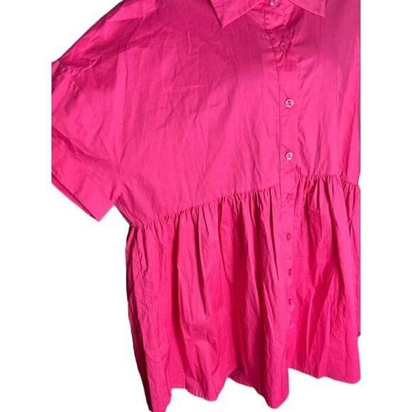 Arula Women's XL Button Up Shirt Tunic Dress Hot Pink Collared Barbiecore Preppy - Picture 2 of 6